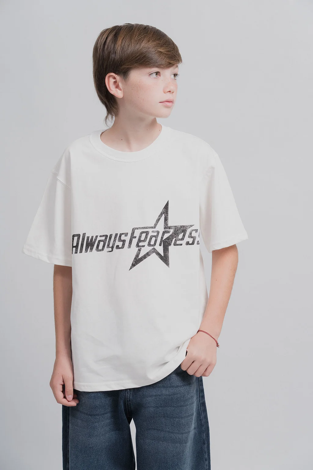 Remera Dylan Manga Corta Oversize En Algodón Frío Con Estampa Always Y Estrella. - 0