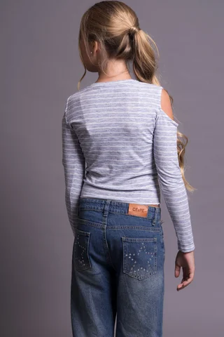 Remera Amie De Morley Rayado Manga Larga Con Abertura En Hombros. - Vista 2