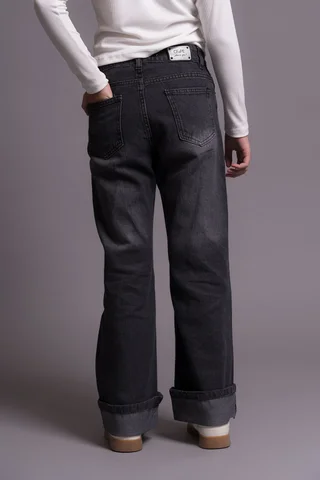 Jean Super Wide Leg Aline Black Con Botamanga Y Detalles De Ojales En Cintura Co - Vista 5