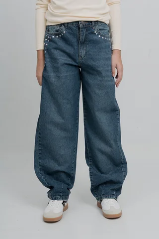 Jeans Baggy Yara Matizado  Con Tachas En Boca Bolsillo - Vista 1