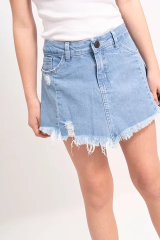 Skorts Jeans Celeste Desflecado C/Roturas - Vista 3
