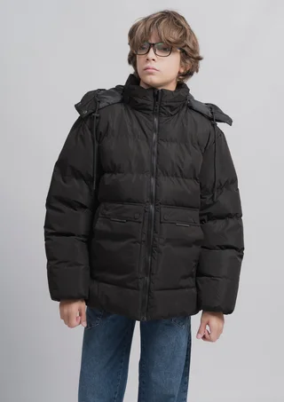 Puffer Con Capucha Desmontable Bolsillos C Tapa Y Broches Engomados Y Ajustes C - Vista 1