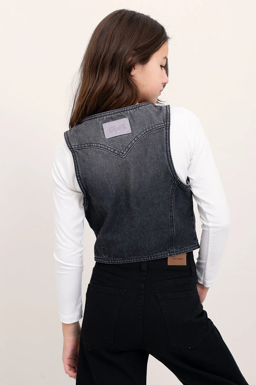 Chaleco Jeans Negro Con Detalle Strass