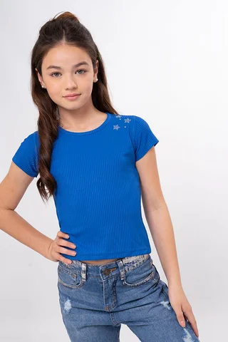 Remera M/C Dtalles Estrellas Y Cadenas En Hombro - Vista 4