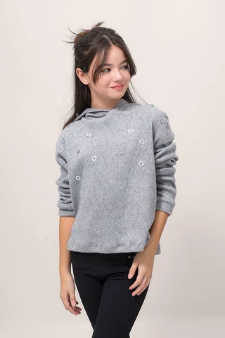 Hoodie En Lanilla Brush Con Capucha Detalles Con Oajlillos En Delantero - Vista 1