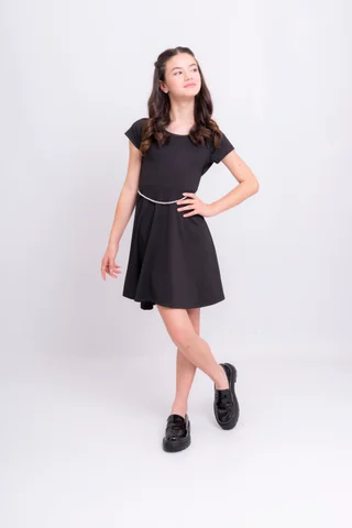 Vestido Micrifibra Con Abertura Espalda Y Cinto Lurex - Vista 3