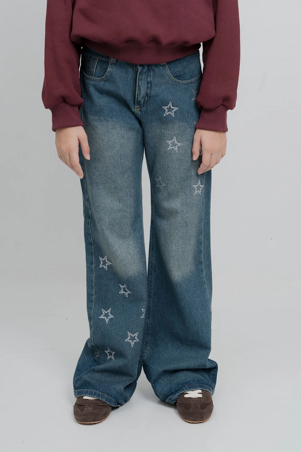 Jeans Super Wide Leg Orel Azul Full Estrellas En Delantero - 1