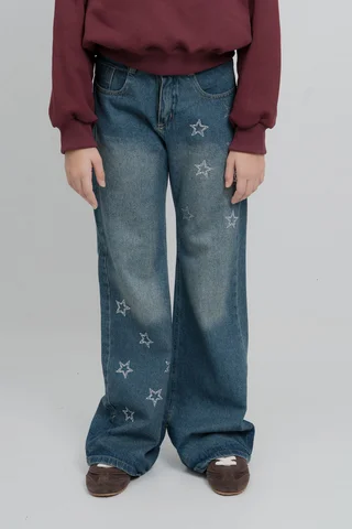 Jeans Super Wide Leg Orel Azul Full Estrellas En Delantero - Vista 2