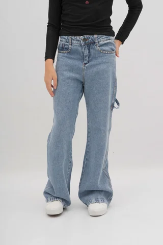 Jeans Carpintero Azul Con Full Estrellas Aplicadas En Boca De Bolsillo - Vista 1