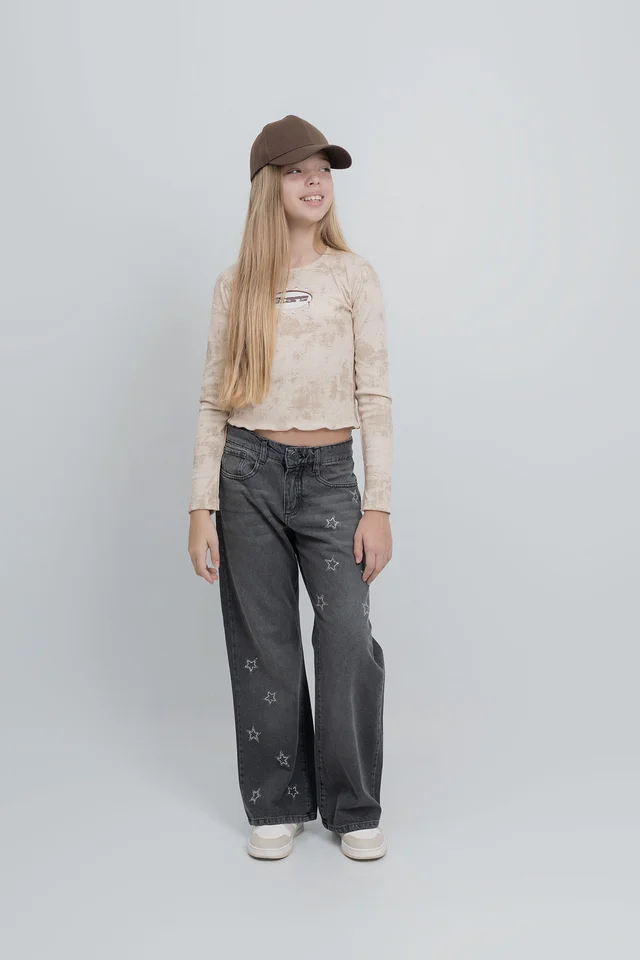 Jean Lou  Wide Leg Black Basico Tiro Bajo