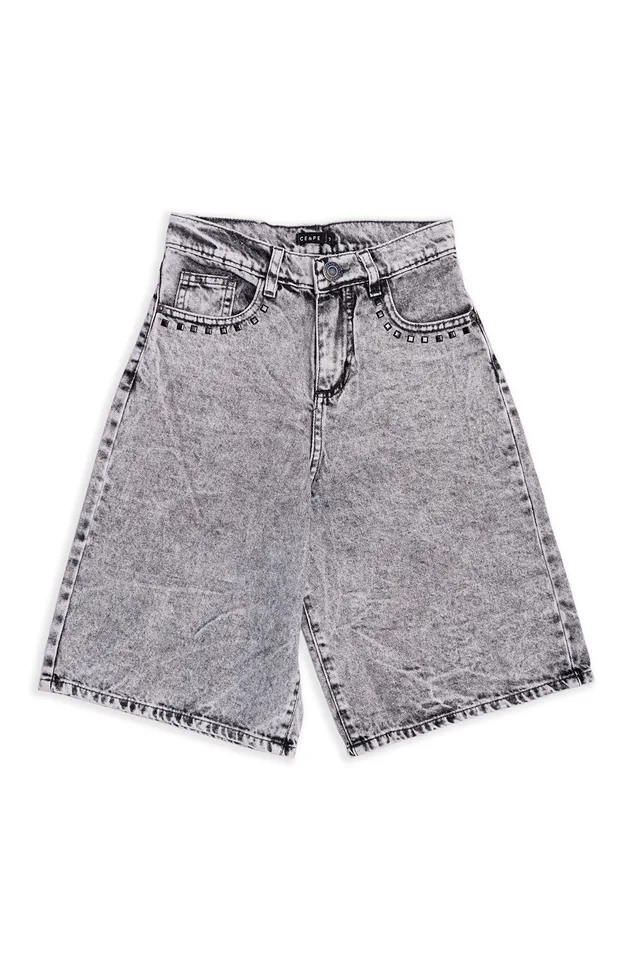 Bermuda Denim Buggy Black Con Tachas