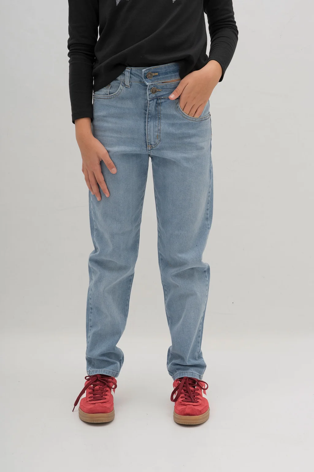 Jeans Nena Calce Relajado Doble Cintura - 0