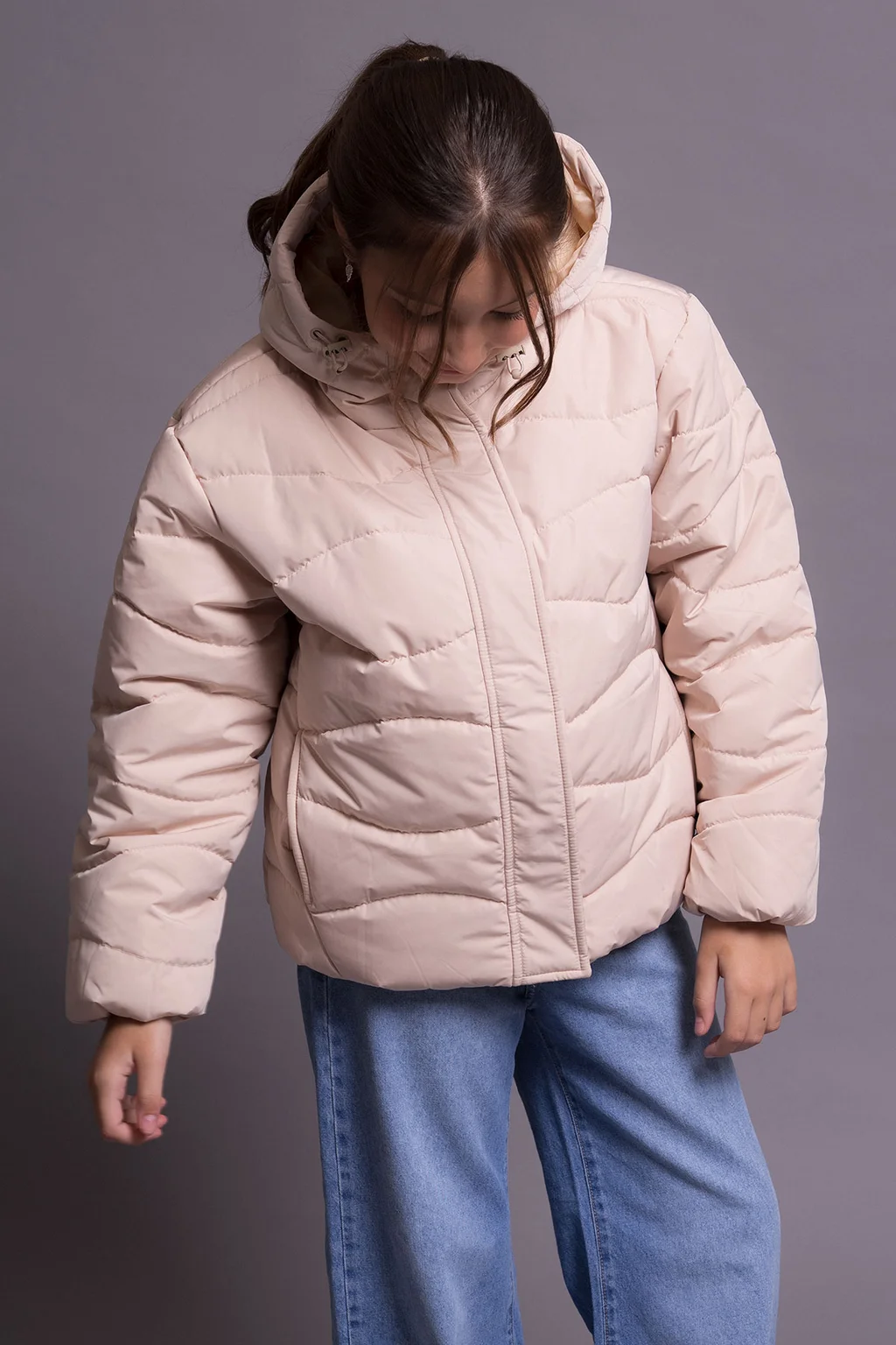 Puffer Diseño Ondas Capucha Cierre Frontal C Solapa Y Broches Cintura Ajustable - 3