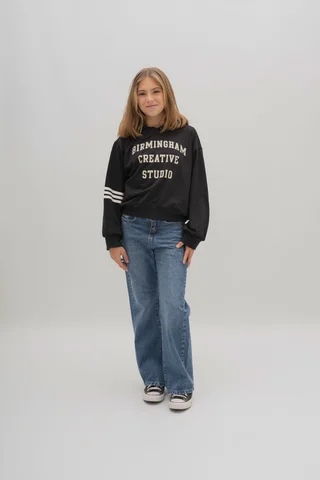 Jeans Wide Leg Azul Con Estrellas Negras En Bolsillos Traseros - Vista 4