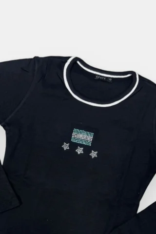 Remera Eira Cuello Combinado Argentina Con Stras - Vista 1