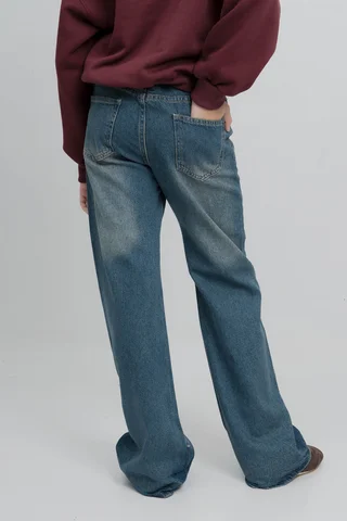 Jeans Super Wide Leg Orel Azul Full Estrellas En Delantero - Vista 4
