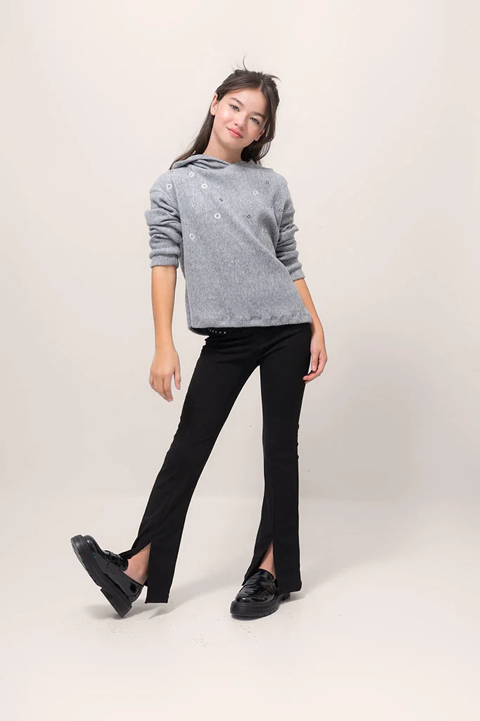 Pantalon Flare En Rib Elastizado C Aberturas En Botamanga