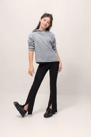 Pantalon Flare En Rib Elastizado C Aberturas En Botamanga - Vista 3