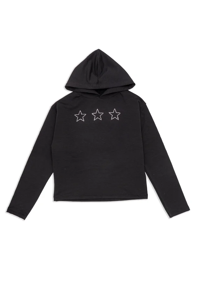 Buzo Frizado Con Capucha Y Estrellas Aplicadas