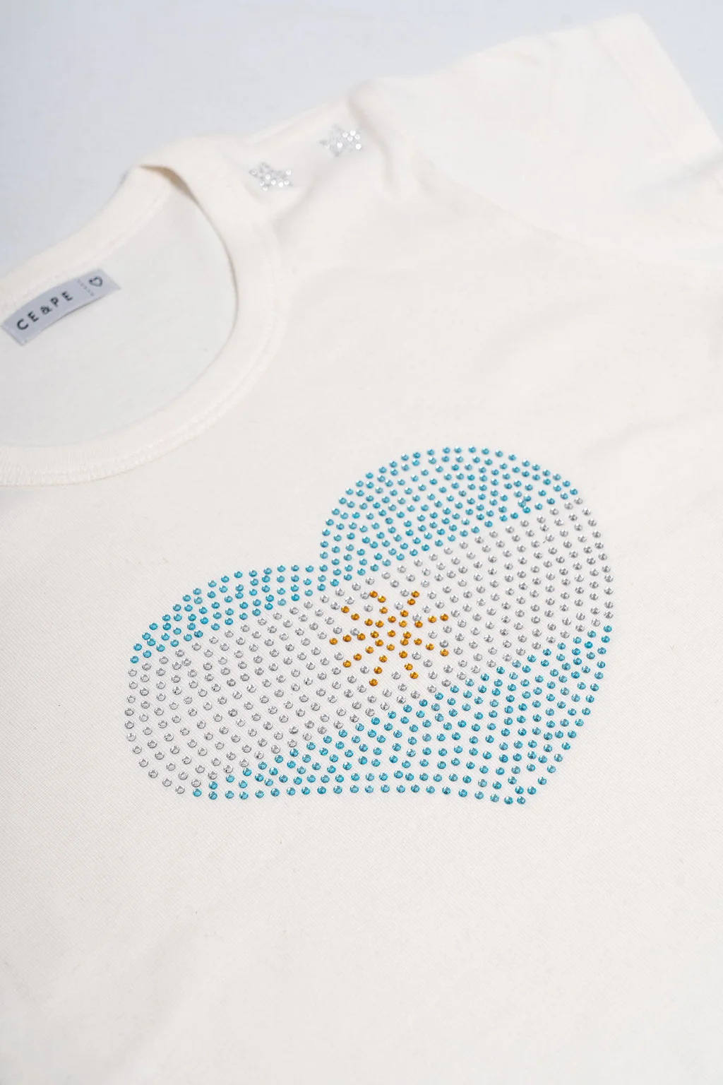 Remera Lena Manga Corta Corazon Argentina De Stras - 1