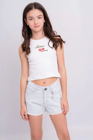 Short Ripped Celeste Con Roturas Y Desflecado - Vista 1