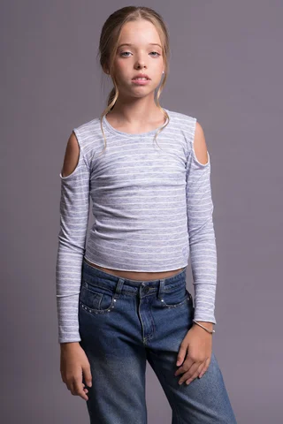 Remera Amie De Morley Rayado Manga Larga Con Abertura En Hombros. - Vista 1