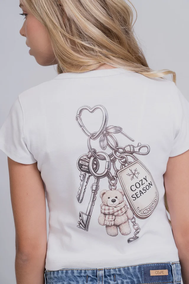 Remera Aris Manga Corta Llavero Osito Ribb Algodon