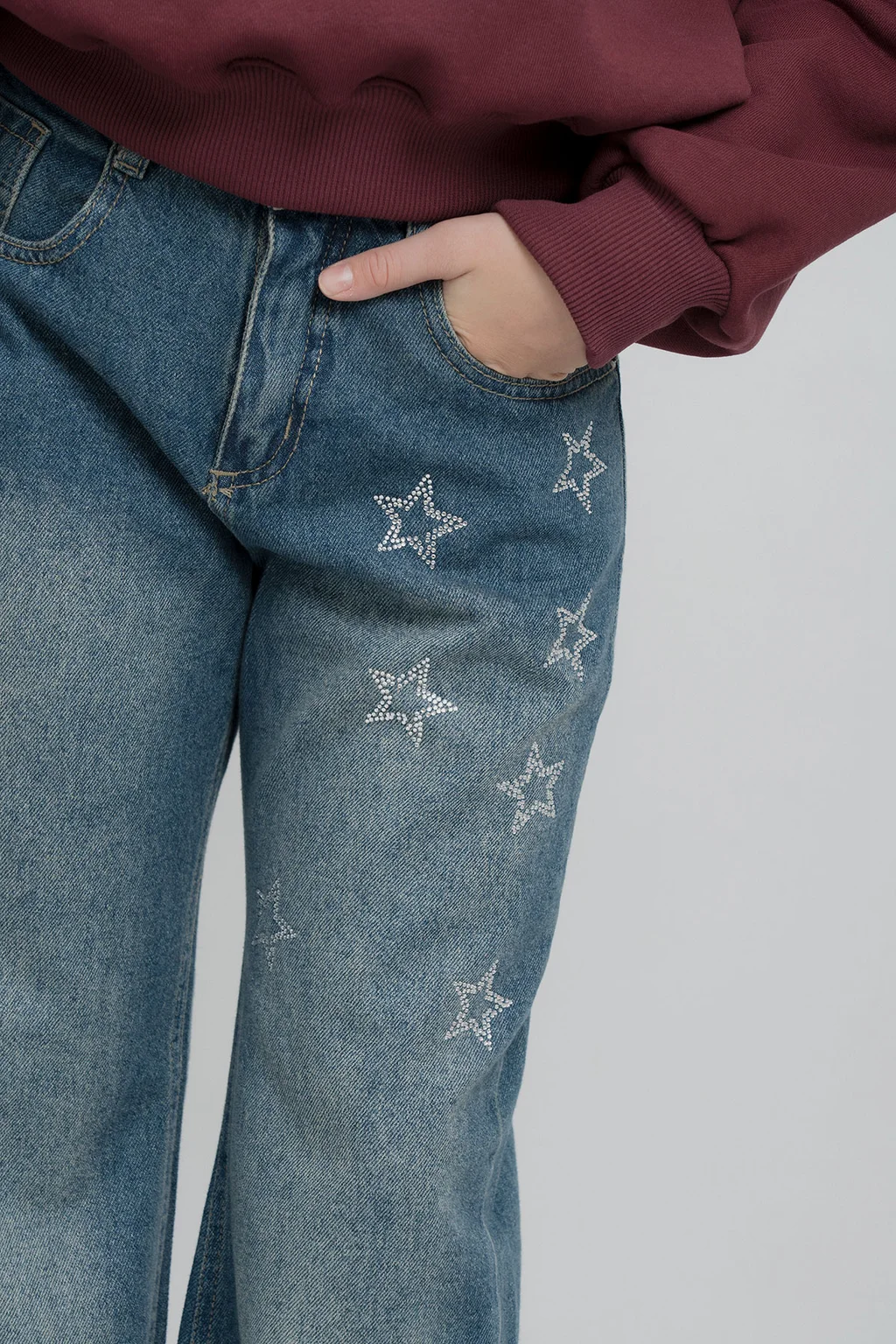 Jeans Super Wide Leg Orel Azul Full Estrellas En Delantero - 2