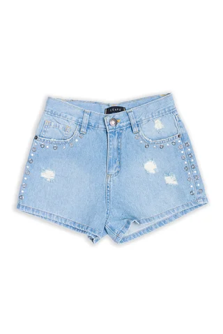 Short Jeans Customizado Y Matizado Con Tachas Y Ojalillos - Vista 1