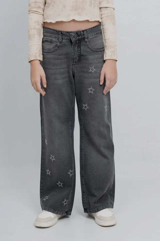 Jean Lou  Wide Leg Black Basico Tiro Bajo