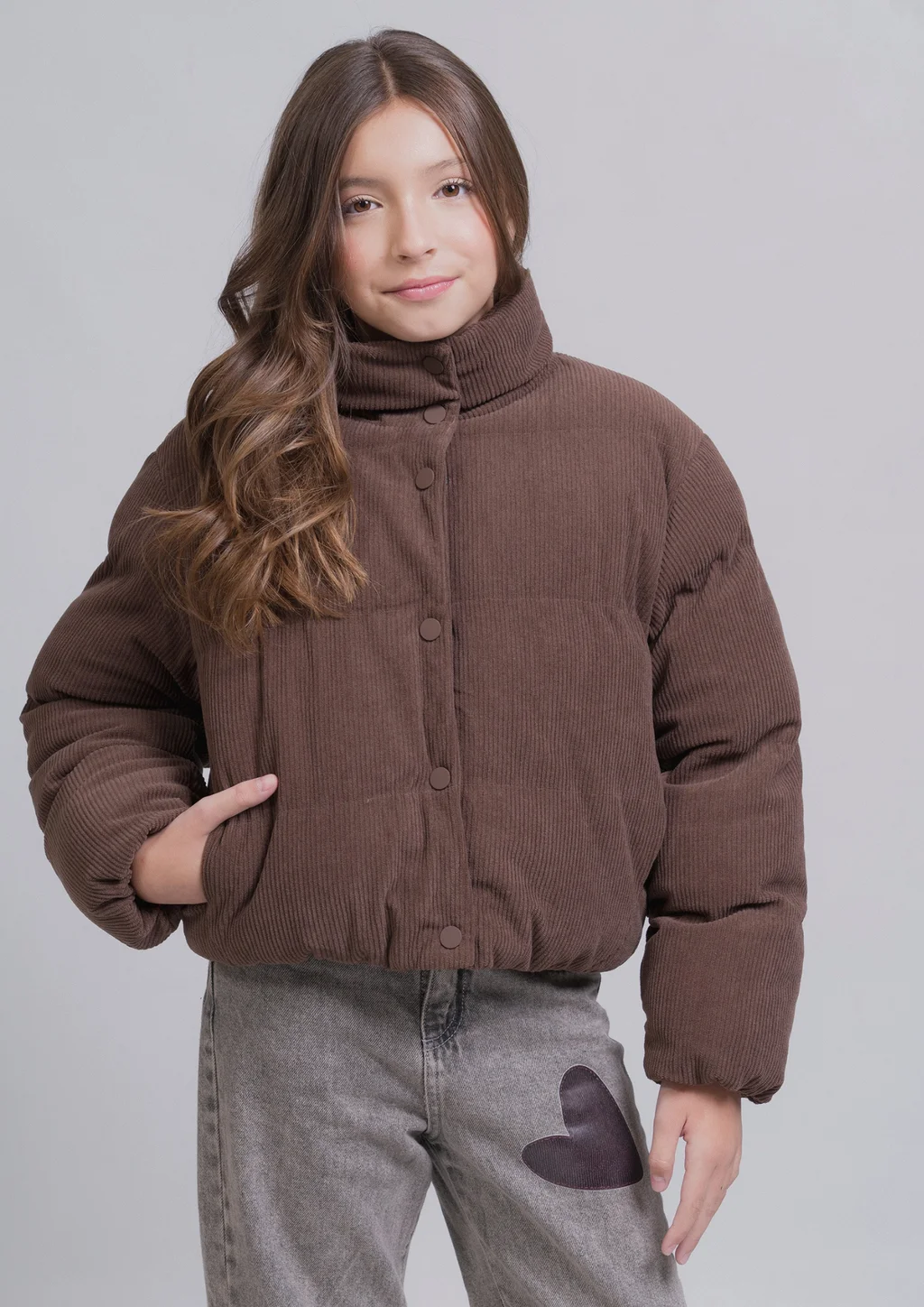 Campera De Corderoy Con Interior De Corderito Cuello Alto Y Broches Al Tono - 0