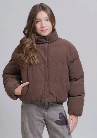 Campera De Corderoy Con Interior De Corderito Cuello Alto Y Broches Al Tono - Vista 1