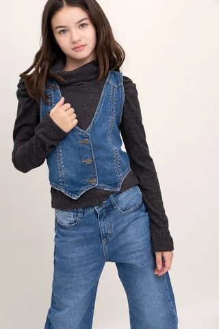 Chaleco De Jeans Con Detalles De Stras - Vista 1