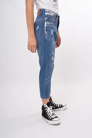 Jeans Nena Con Roturas Y Foil Plata - Vista 4