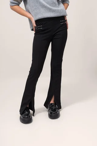 Pantalon Flare En Rib Elastizado C Aberturas En Botamanga - Vista 1