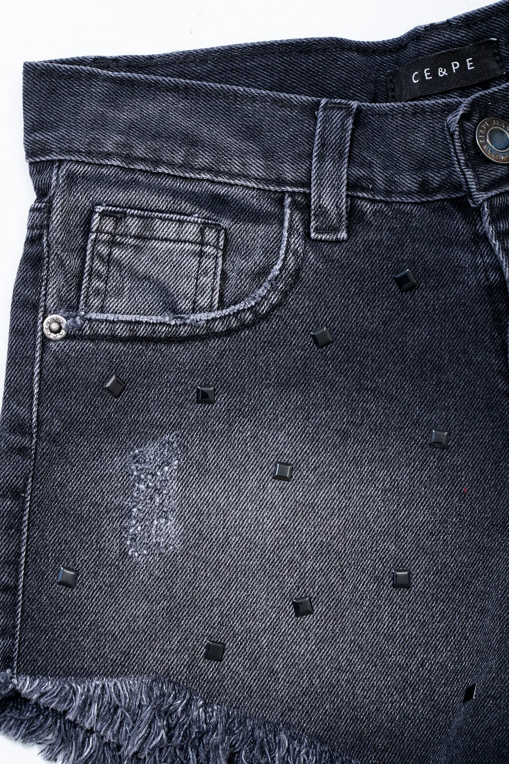 Short Jeans Negro Desflecdo Full Tachas - 2