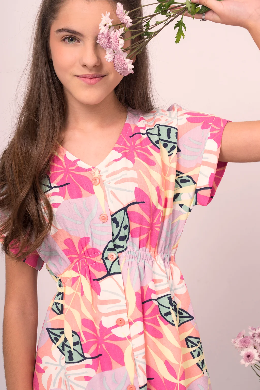 Vestido M/C Full Print C/ Botones Delanteros