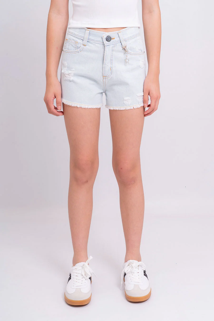 Short Ripped Celeste Con Roturas Y Desflecado - 2