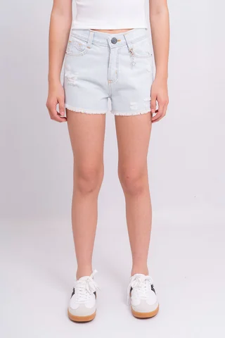 Short Ripped Celeste Con Roturas Y Desflecado - Vista 3