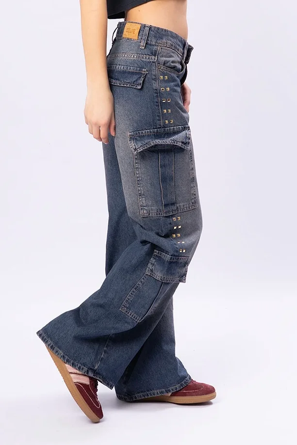 Jeans Cargo Matizado con tachas - 1