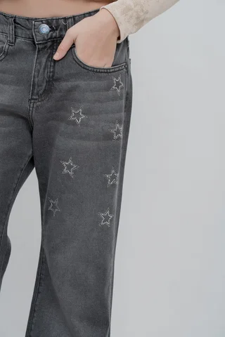 Jean Lou  Wide Leg Black Basico Tiro Bajo - Vista 3