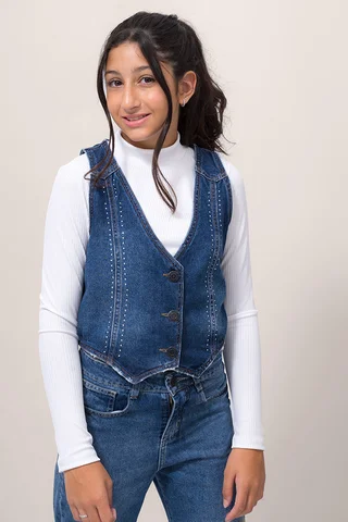 Chaleco De Jeans Con Detalles De Stras - Vista 3