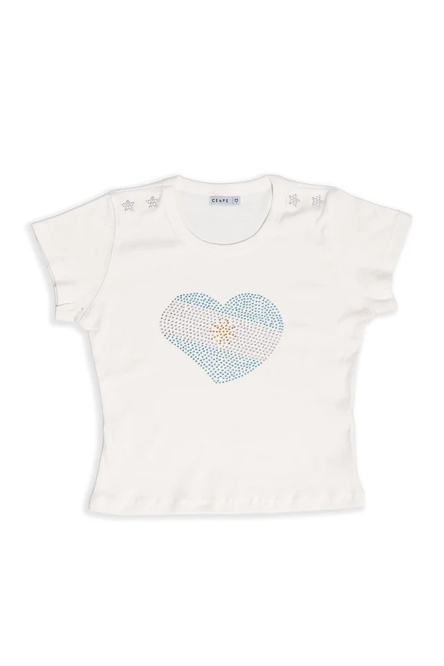Remera Lena Manga Corta Corazon Argentina De Stras