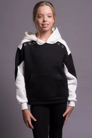 Hoodie Alia De Frisa Combinado Bicolor Con Recortes Y Detalle De Ojalillos En Ho - Vista 1