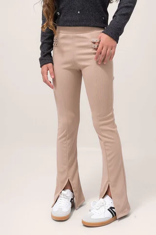 Pantalon Flare En Rib Elastizado C Aberturas En Botamanga - Vista 4