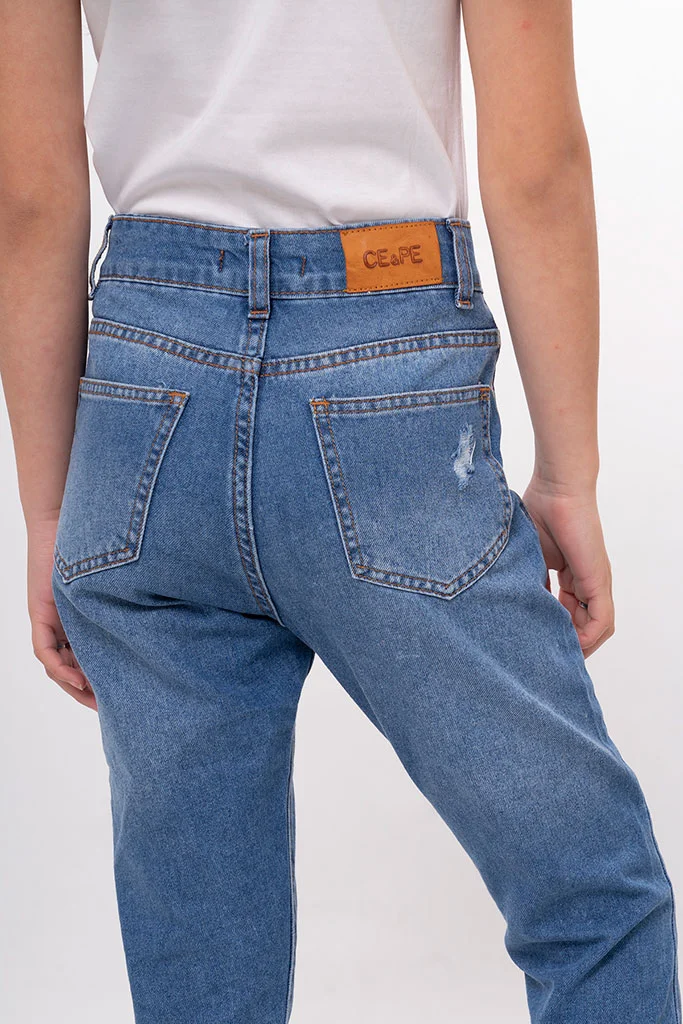 Jeans Nena Con Roturas Y Foil Plata