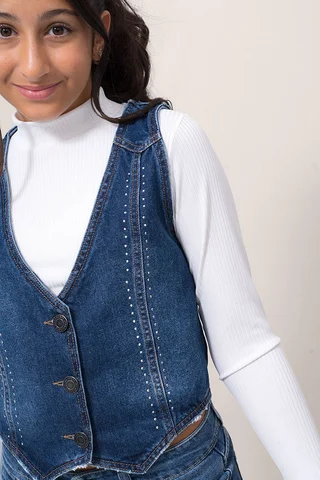 Chaleco De Jeans Con Detalles De Stras - Vista 2