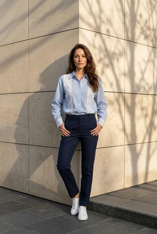 Camisa Padua Rayas con puntilla - Vista 1