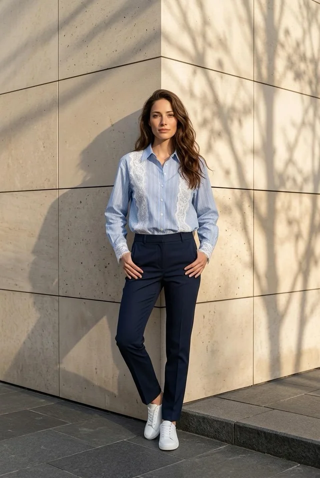 Camisa Padua Rayas con puntilla