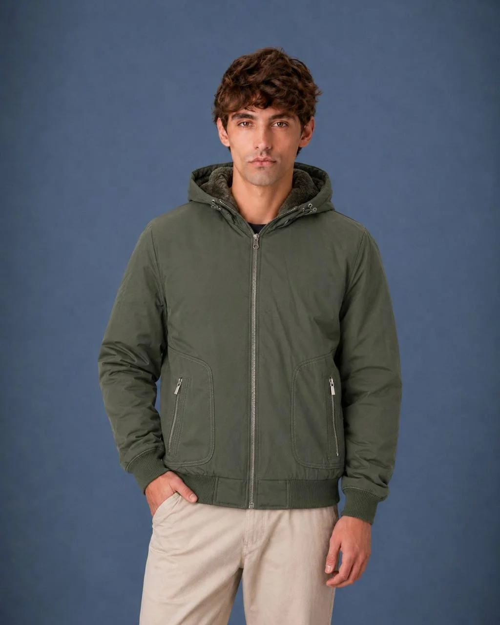 91142 - CAMPERA CON PIEL Y CAPUCHA